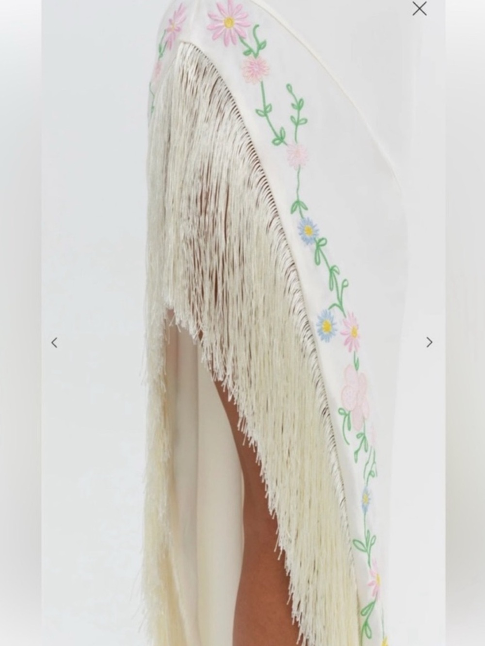 For Love And Lemons Cream Asymmetrical Floral-Trim Halter Dress - Picture 3 of 7